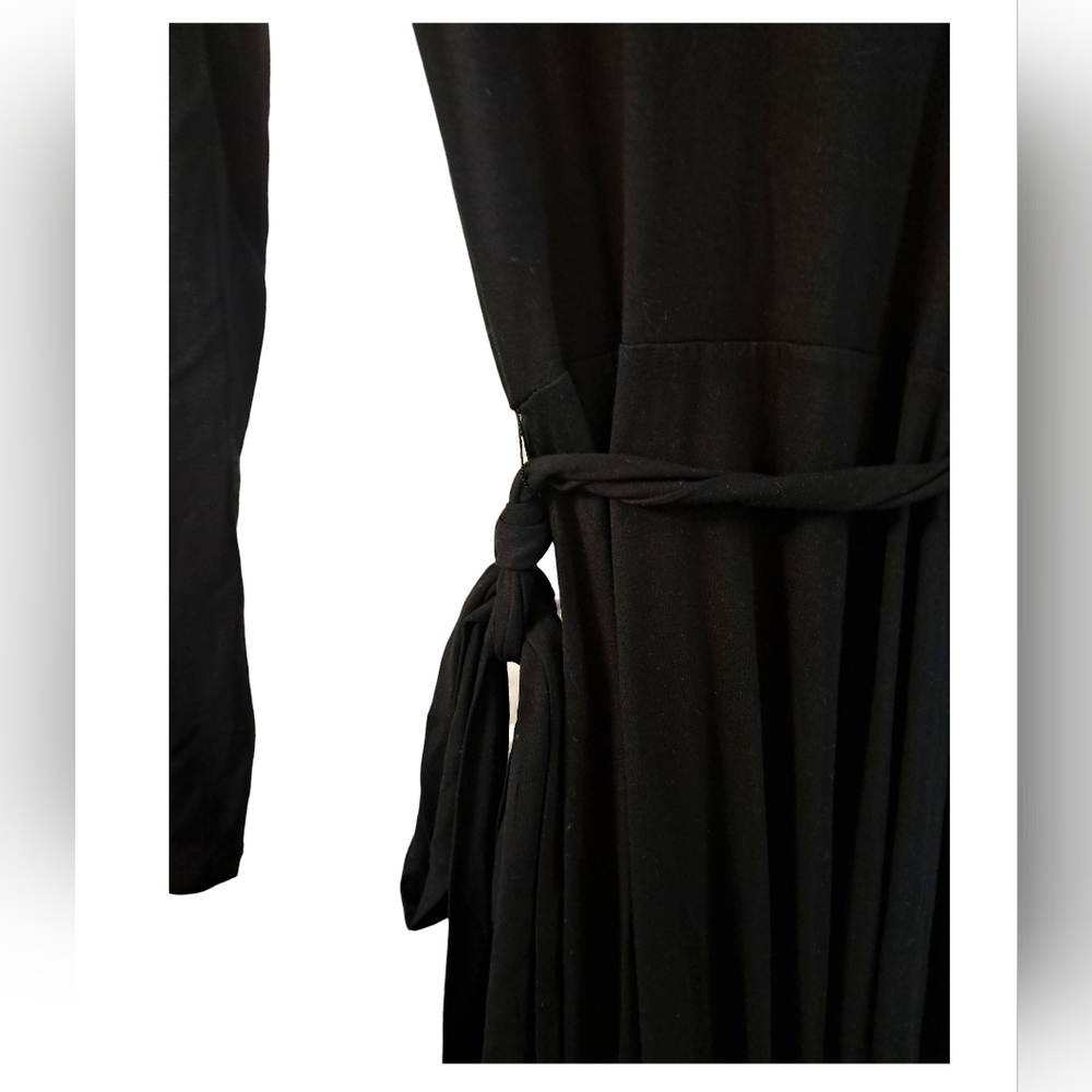 Black Midi Wrap Dress with Tie Waist - Picture 6 of 12